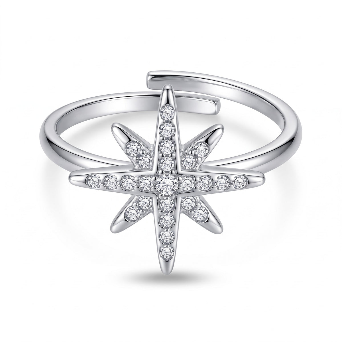 Bague Snow étoile à strass ajustable en acier inoxydable 316L doré