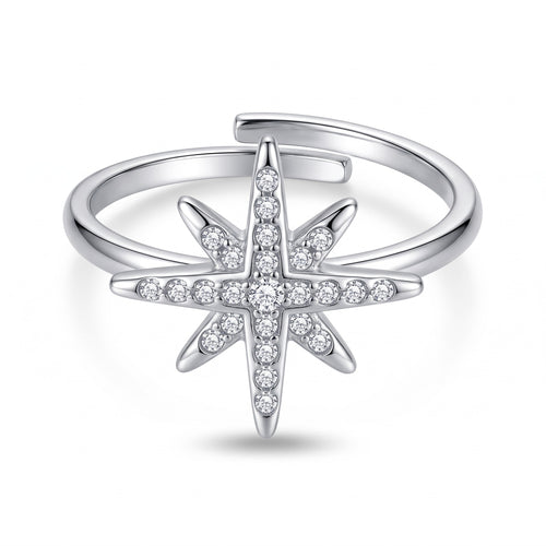 Bague Snow étoile à strass ajustable en acier inoxydable 316L doré