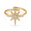 Bague Snow dorée ajustable en acier inoxydable 316L avec étoile sertie de strass