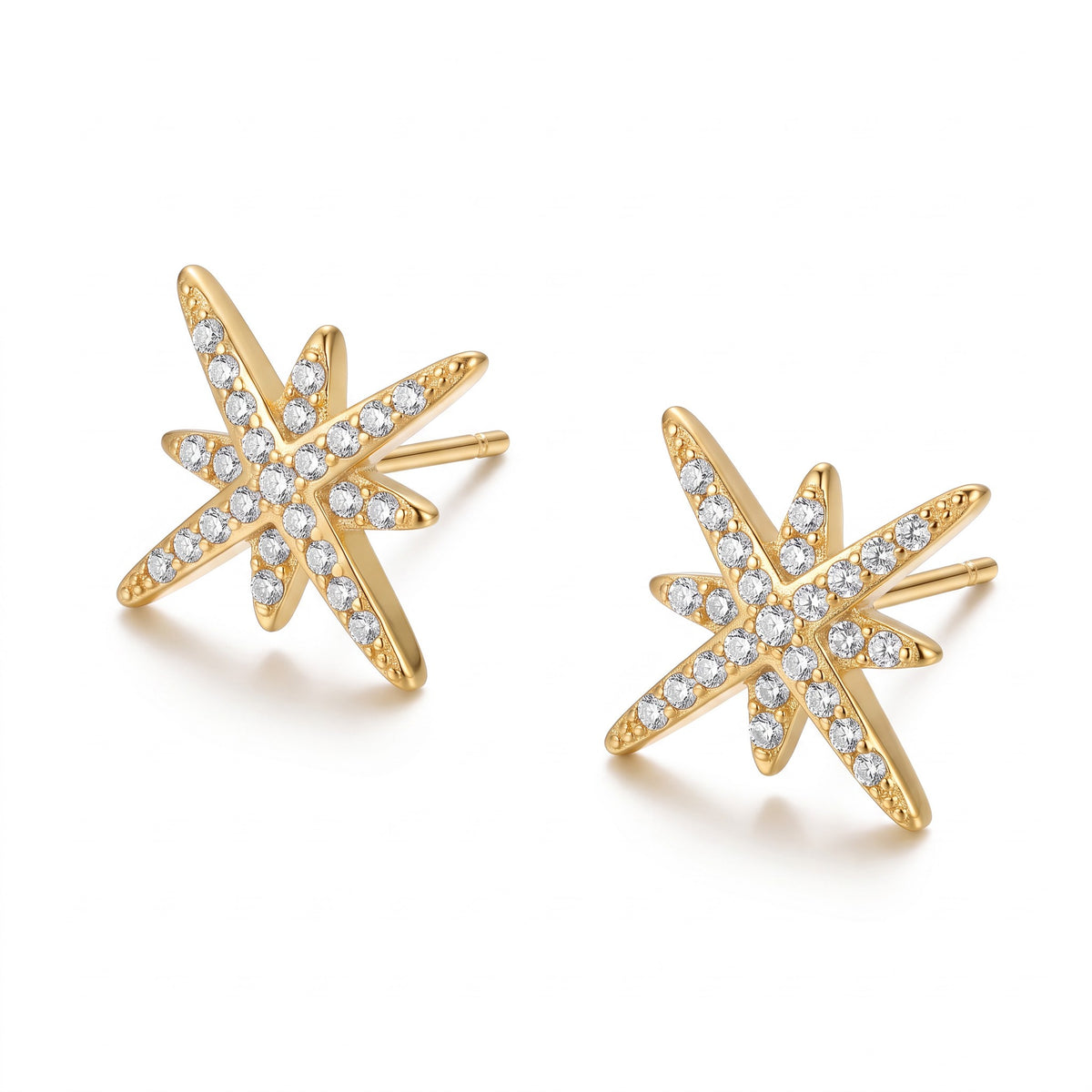 Boucles d’oreilles clou Snow dorées en acier inoxydable 316L, étoiles serties de strass