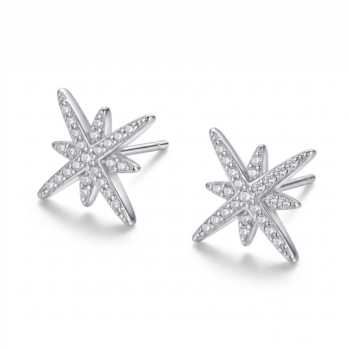Boucles d’oreilles Snow étoile à strass en acier inoxydable 316L, détail des clous dorés
