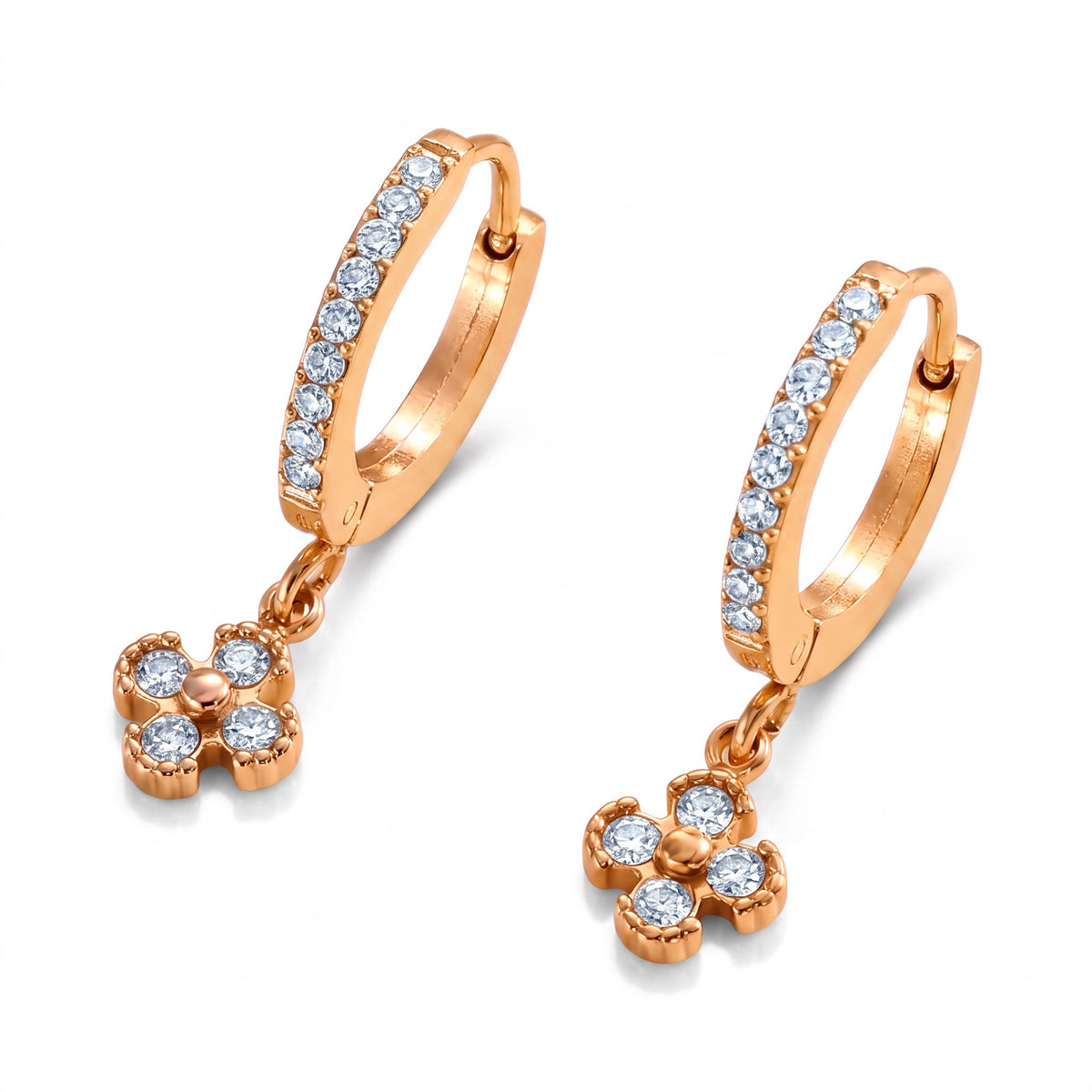 Boucles d’oreilles Mélanie en acier inoxydable 316L, anneaux avec fleurs pendantes à strass