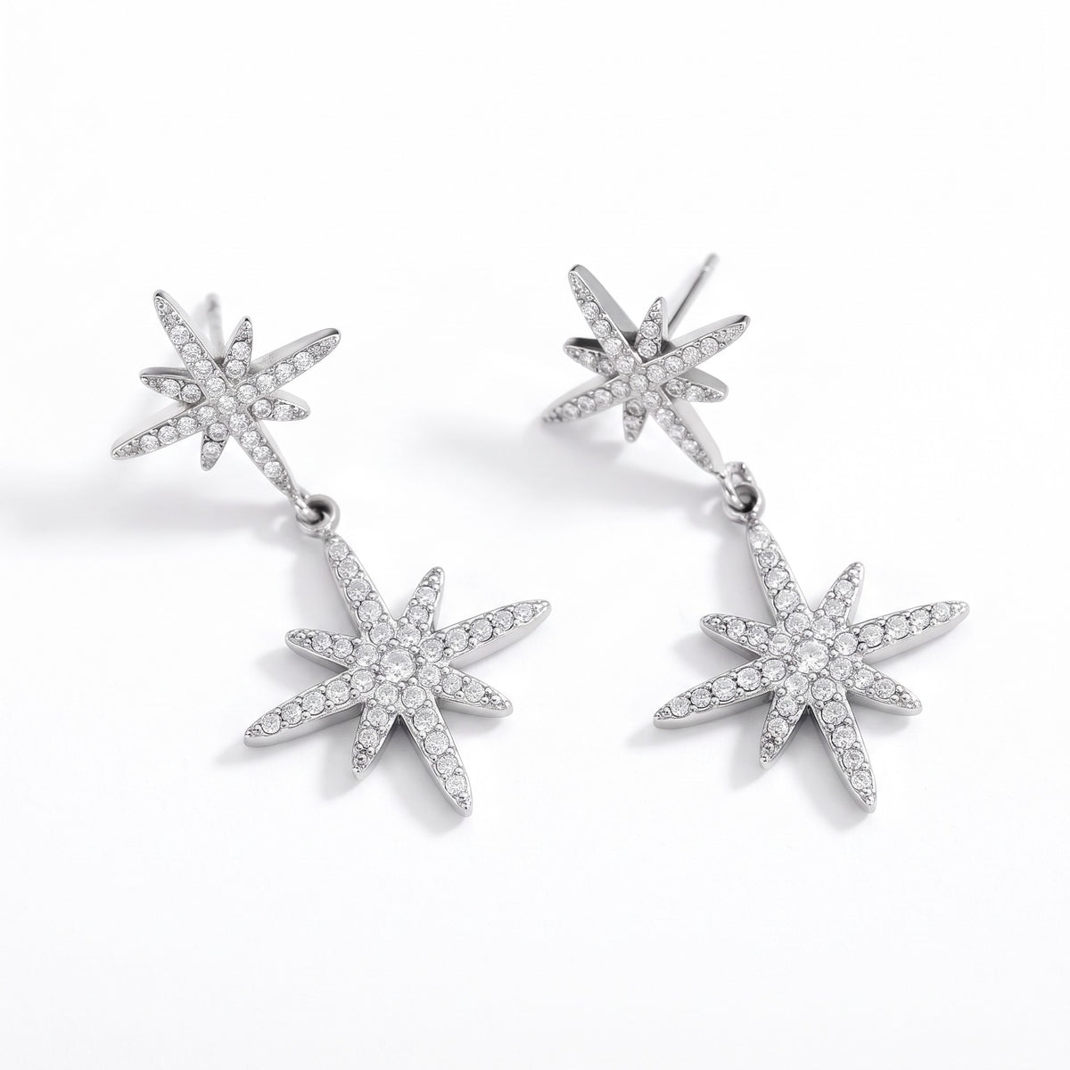 Boucles d’oreilles Snow double étoile à strass en acier inoxydable 316L, détail doré