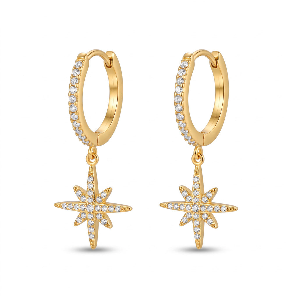 Boucles d’oreilles Snow en acier inoxydable 316L, créoles à strass avec étoile pendante