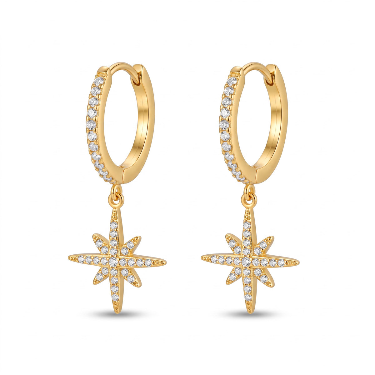Boucles d’oreilles Snow en acier inoxydable 316L, créoles à strass avec étoile pendante
