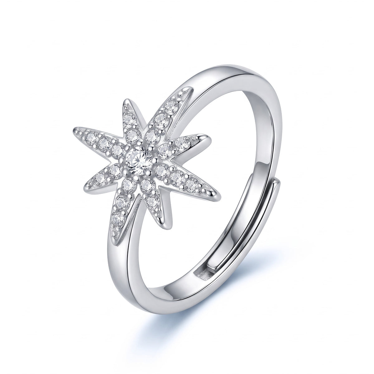 Bague Snow étoile décentrée ajustable en acier inoxydable 316L doré avec strass