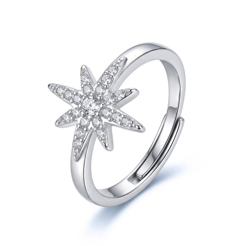 Bague Snow étoile décentrée ajustable en acier inoxydable 316L doré avec strass