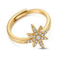 Bague Snow dorée ajustable en acier inoxydable 316L avec étoile décentrée sertie de strass