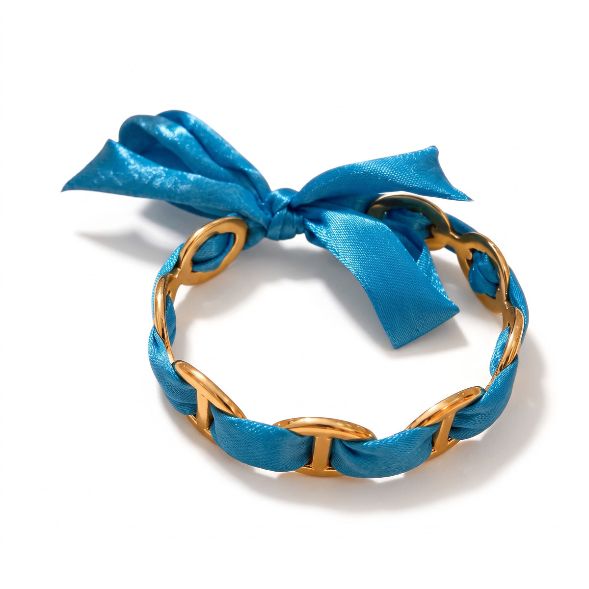 Jonc Arya en acier inoxydable 316L à mailles marine avec foulard bleu