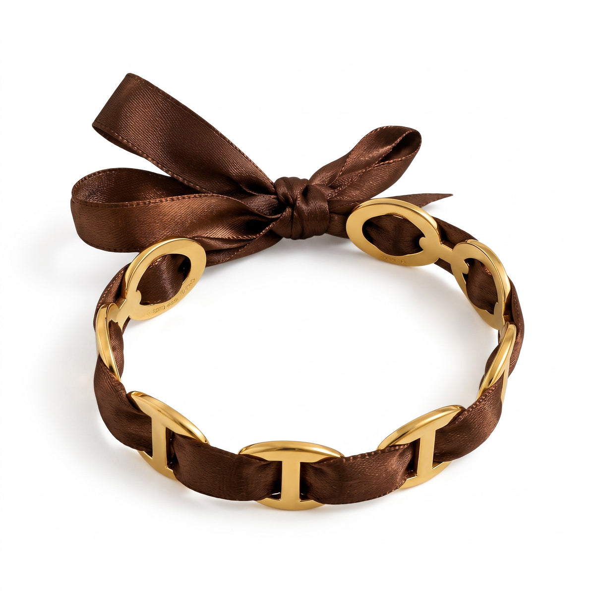 Jonc Arya en acier inoxydable 316L à mailles marine avec foulard marron