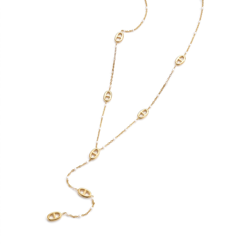 Collier Rachel à maillons en acier inoxydable 316L avec petites perles blanches