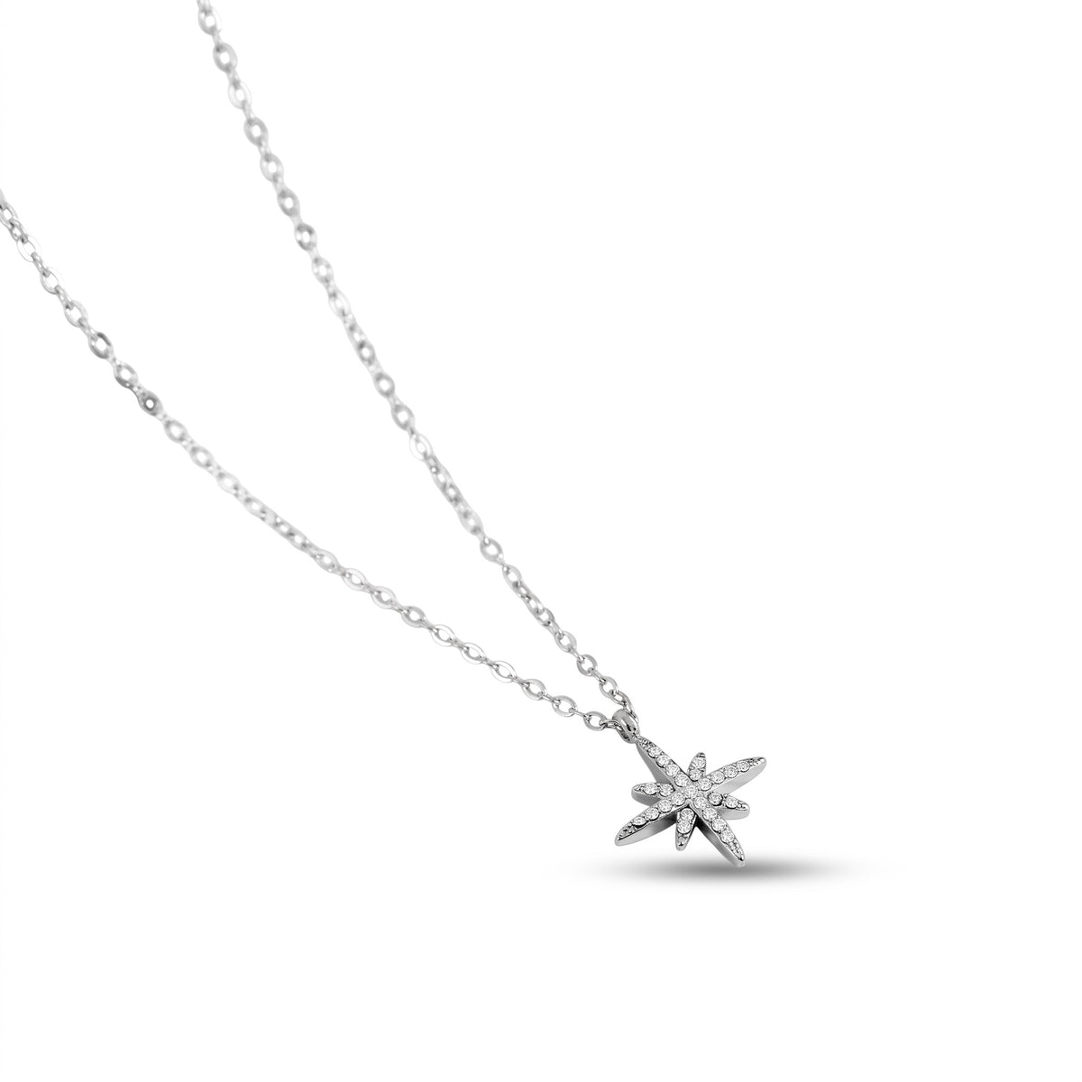Collier Snow étoile à strass en acier inoxydable 316L, détail du pendentif étoilé