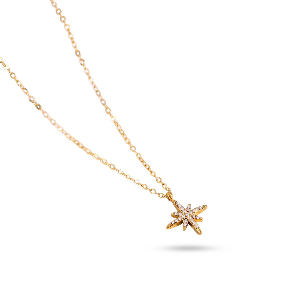 Collier Snow doré en acier inoxydable 316L avec pendentif étoile serti de strass