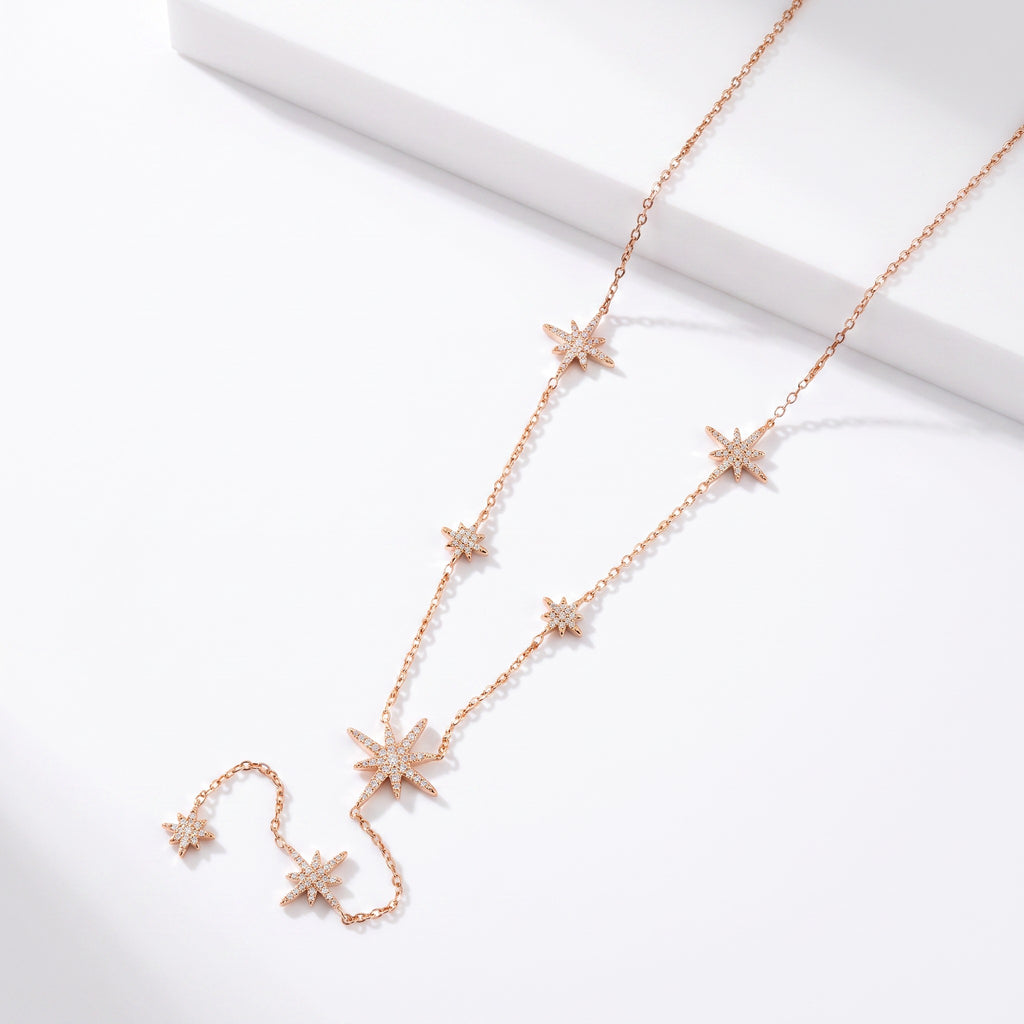 Collier Snow étoilé doré en acier inoxydable 316L avec étoiles ornées de strass