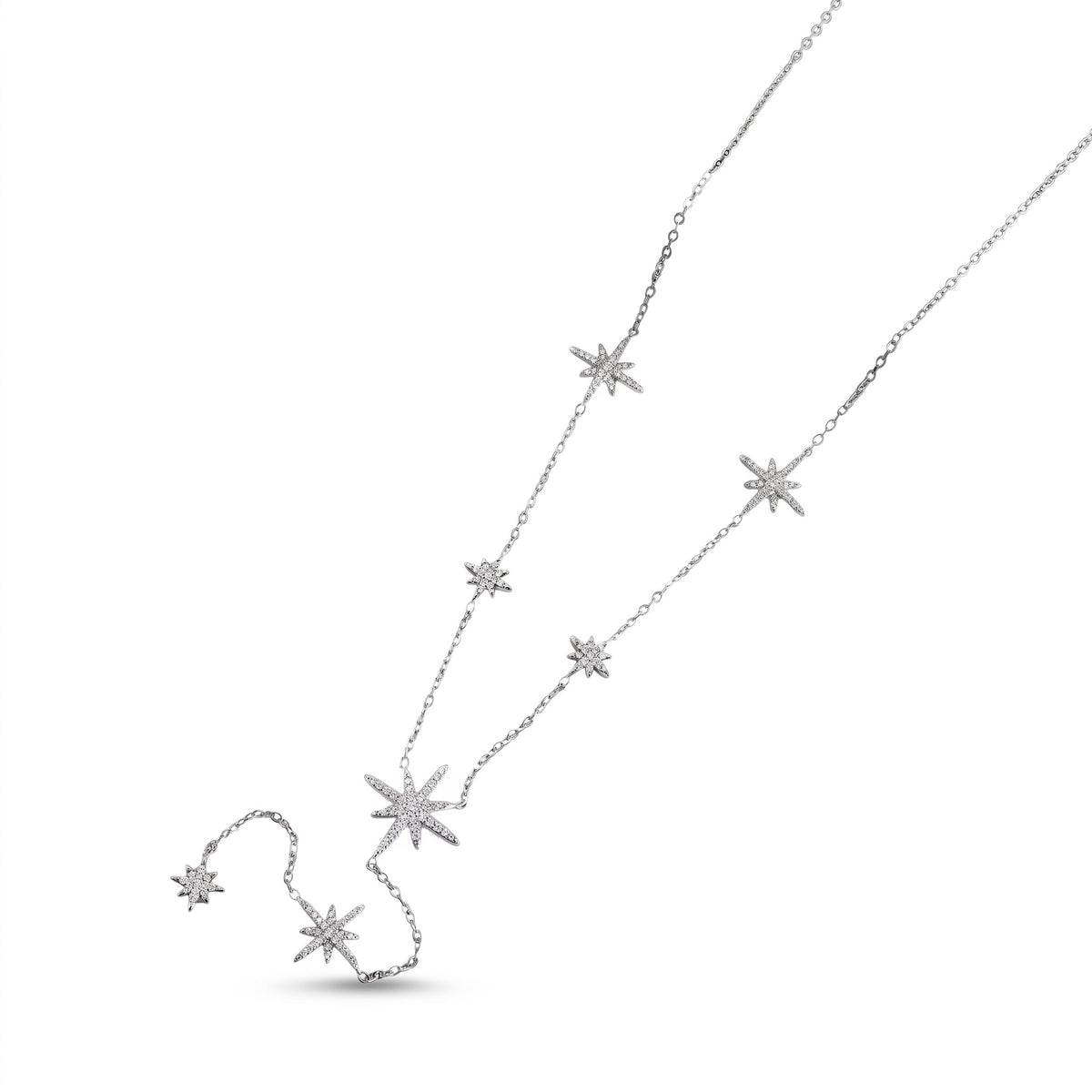Collier Snow étoilé à strass en acier inoxydable 316L, détail des motifs étoiles