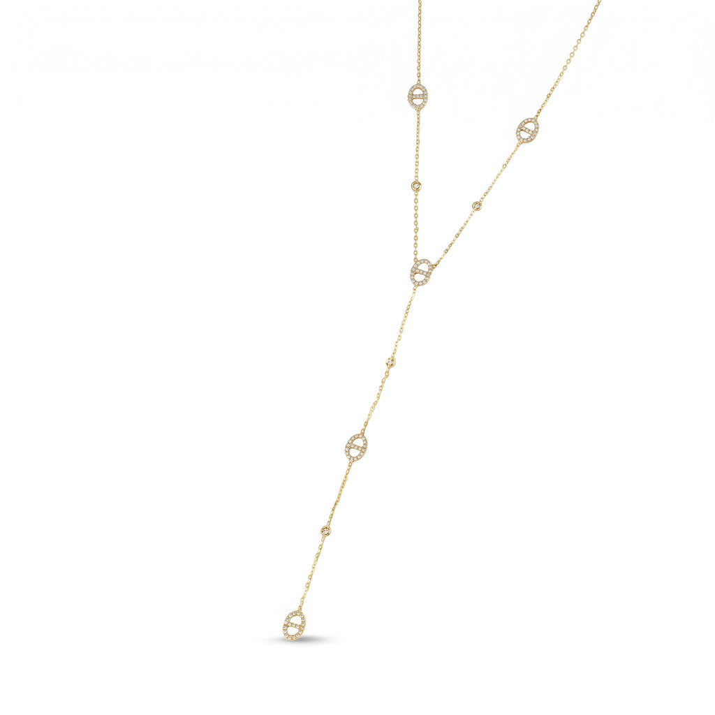 Collier Diana en Y doré en acier inoxydable 316L avec motifs graphiques à strass