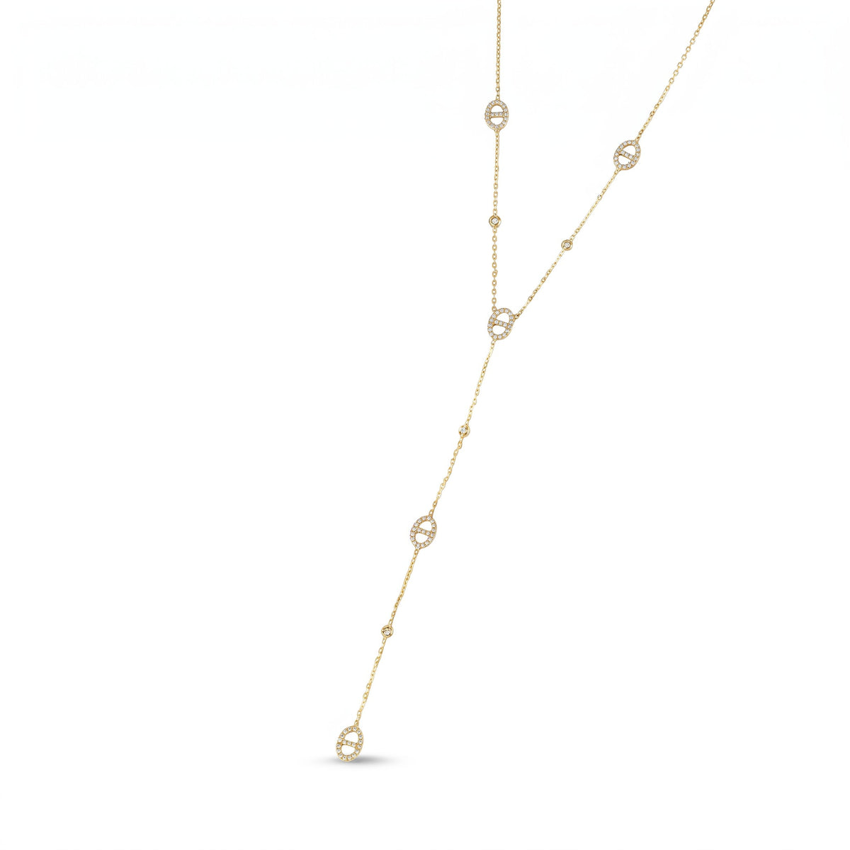 Collier Diana en Y doré en acier inoxydable 316L avec motifs graphiques à strass