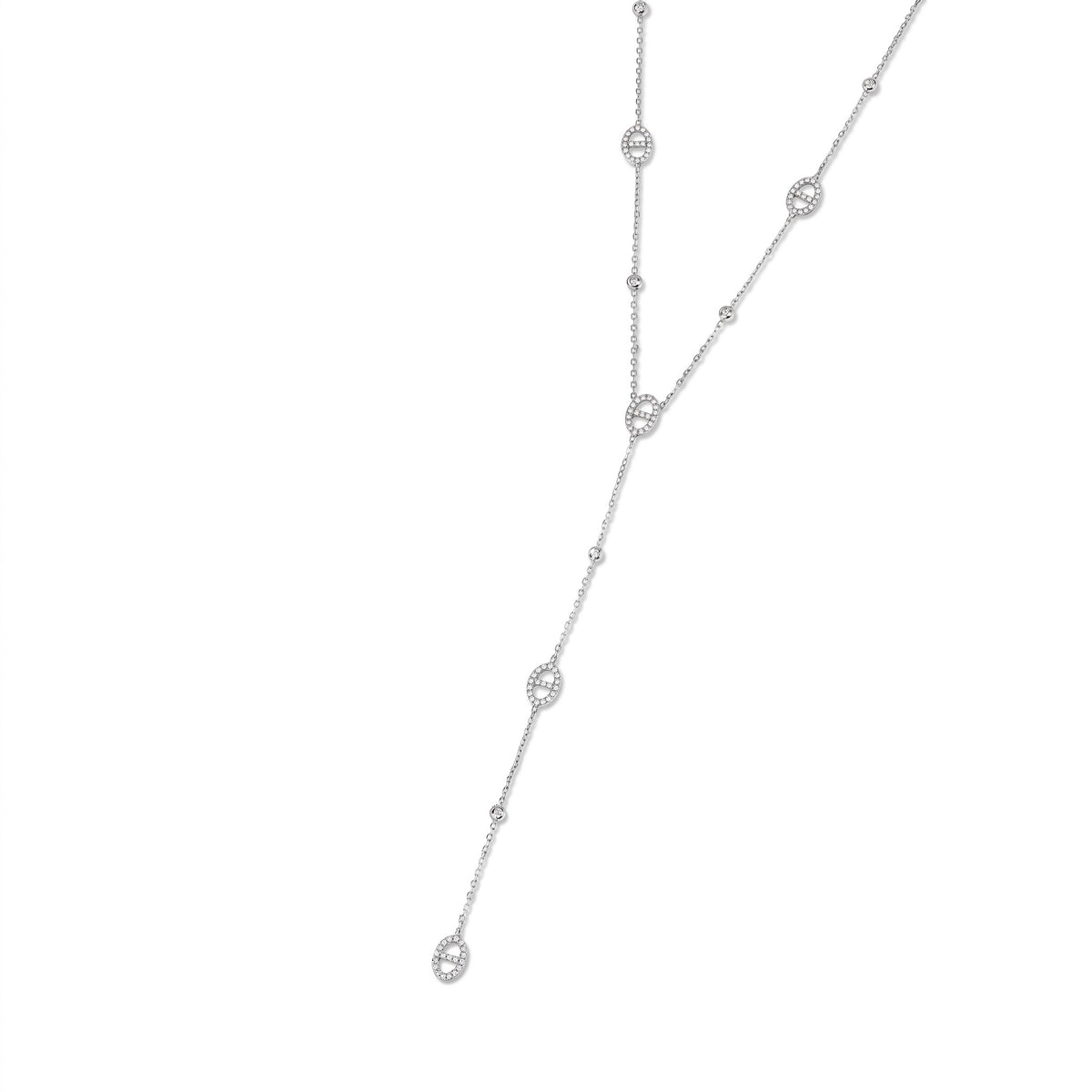 Collier Diana en Y à strass en acier inoxydable 316L, détail des motifs graphiques