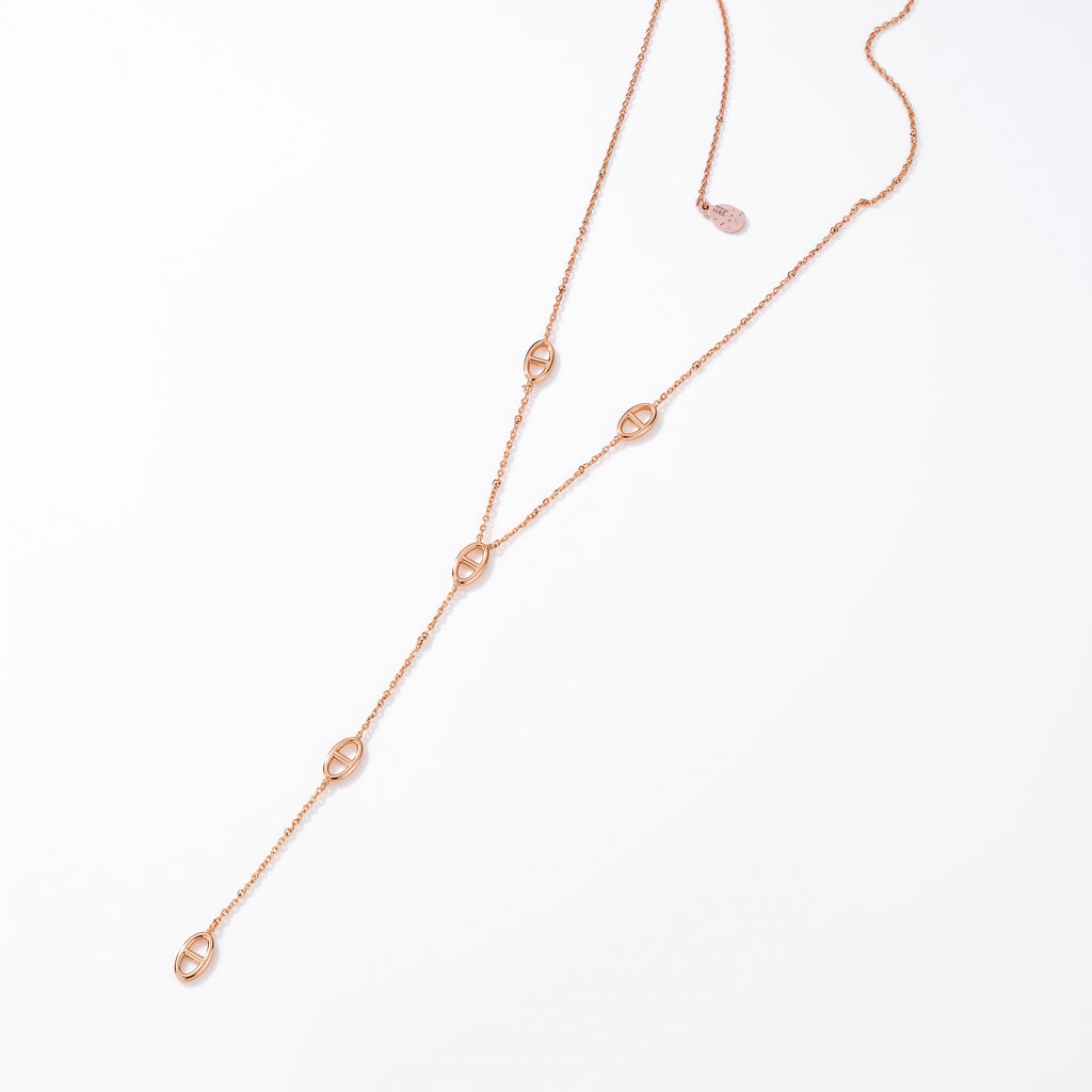 Collier Lola en Y doré en acier inoxydable 316L avec maillons graphiques