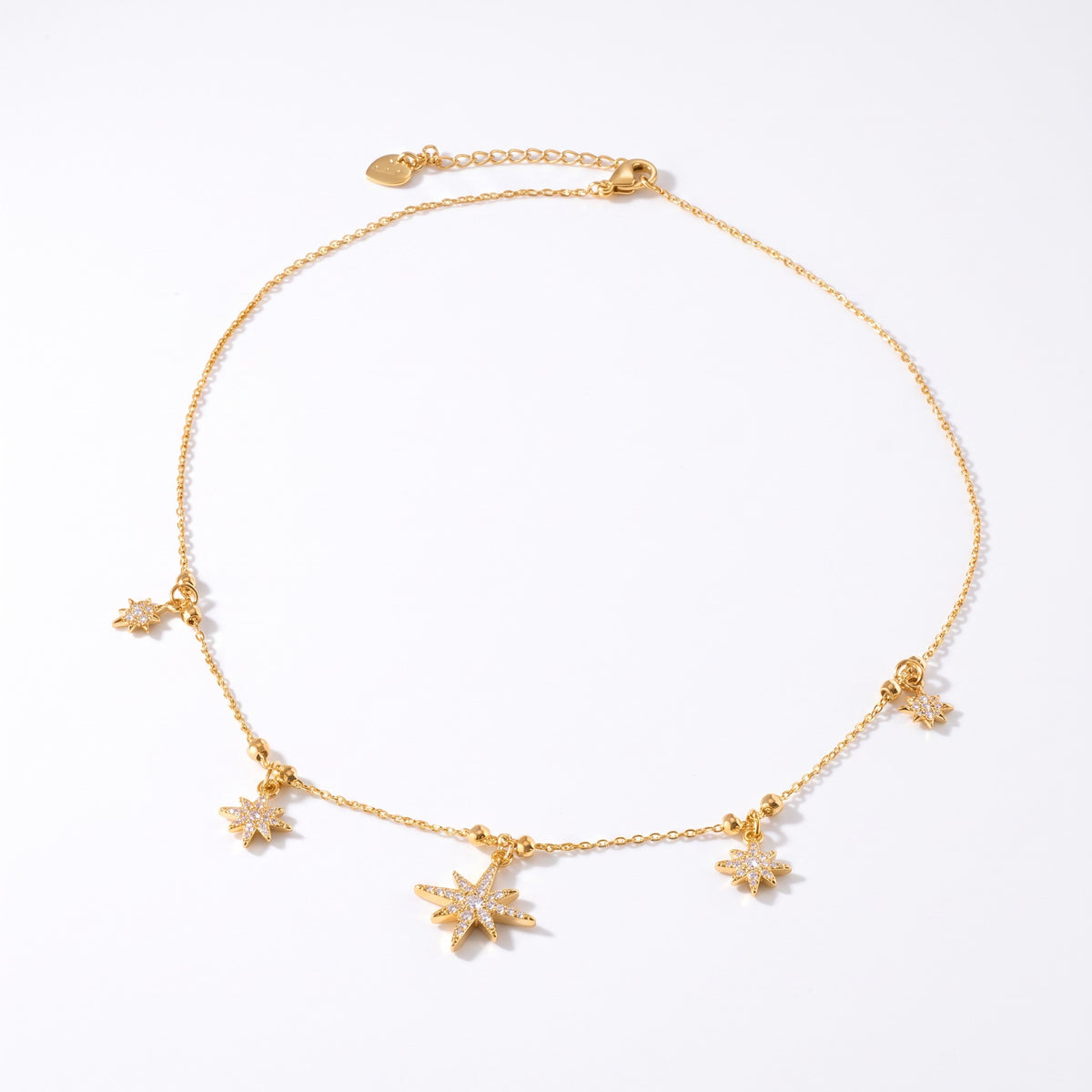 Collier Snow argenté en acier inoxydable 316L avec cinq étoiles pendantes à strass