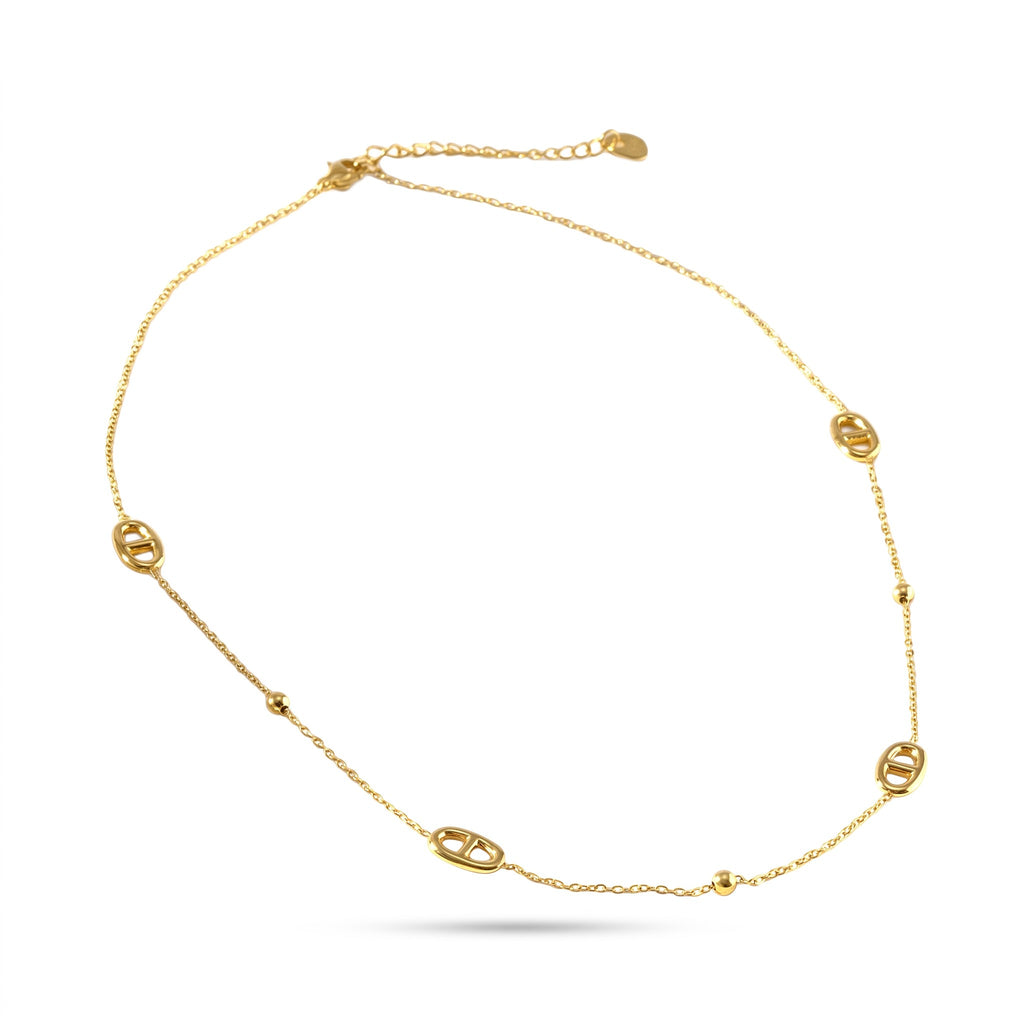 Collier Monica à mailles marine en acier inoxydable 316L avec petites perles métalliques
