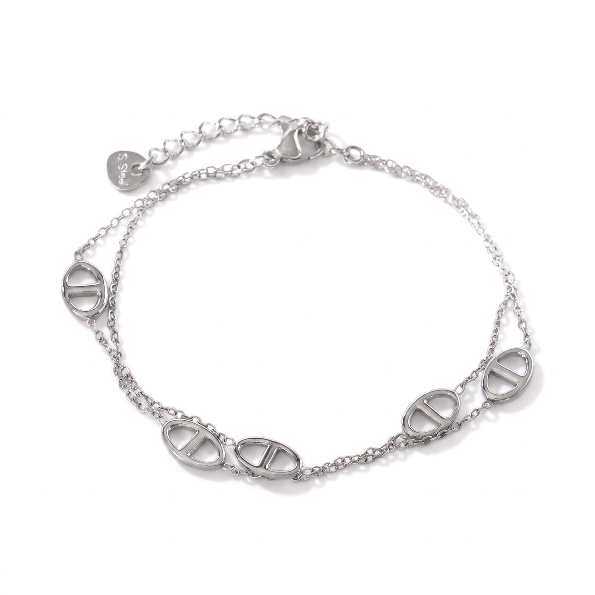 Bracelet Arya en acier inoxydable 316L à double chaîne, détail des maillons
