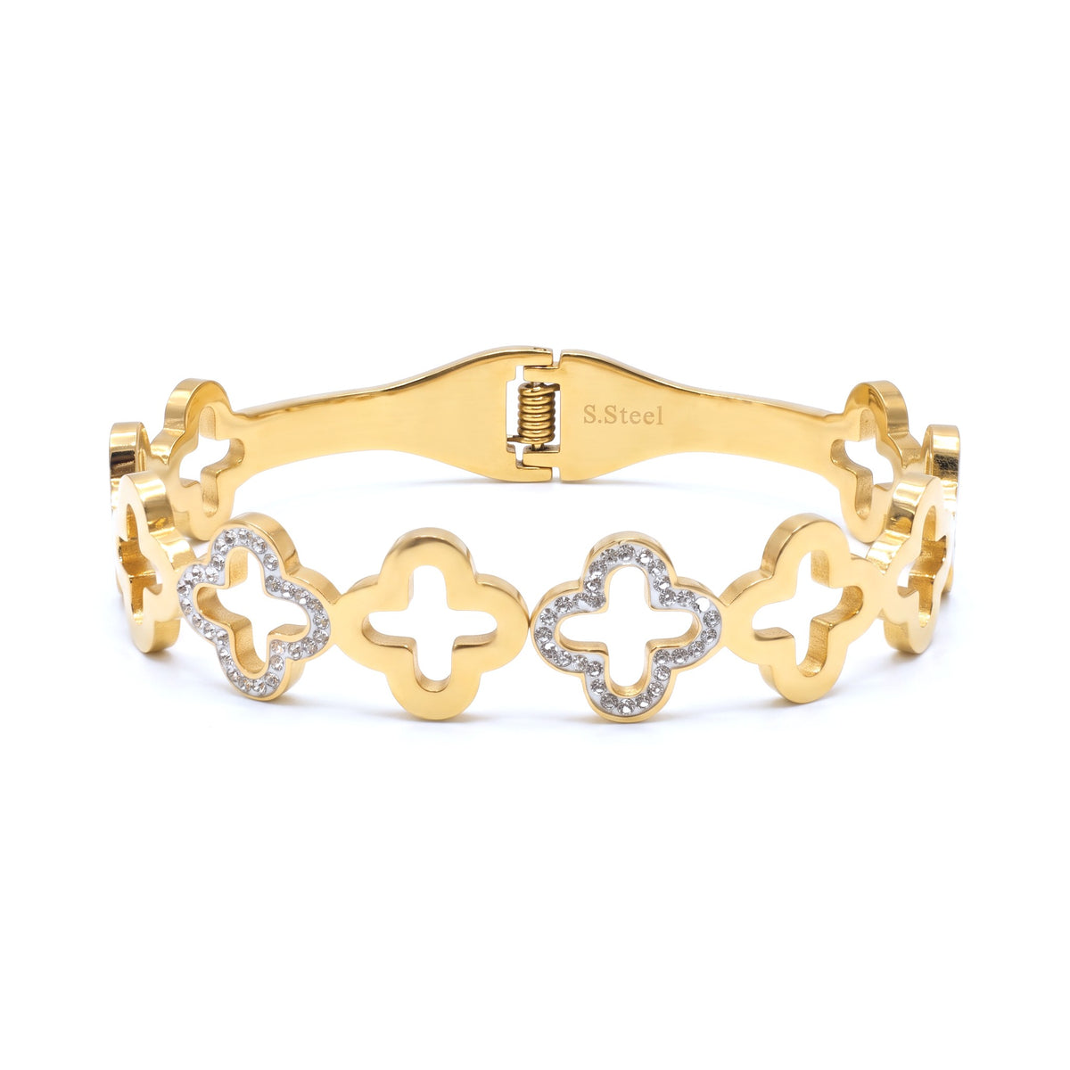 Jonc collection Trèfle doré en acier inoxydable 316L avec motifs trèfle ajourés