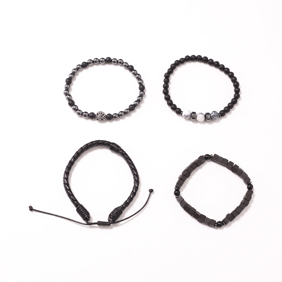 Set de 4 bracelets homme pierres, bois & cuir | Acier inoxydable 316L