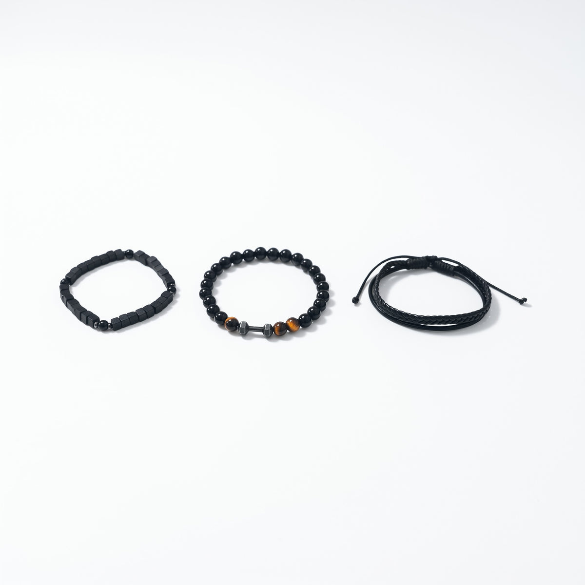 Set de 3 bracelets homme pierres, bois & cuir | Acier inoxydable 316L