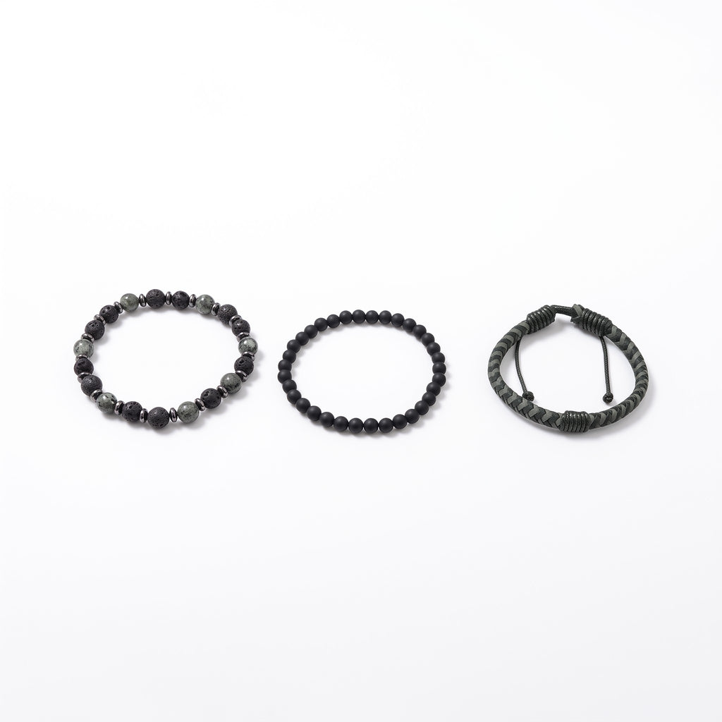 Set de 3 bracelets homme cuir & pierres naturelles | Acier inoxydable 316L