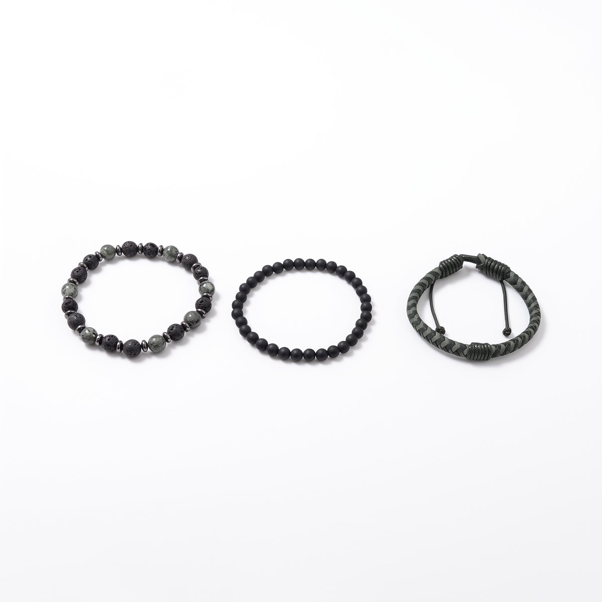 Set de 3 bracelets homme cuir & pierres naturelles | Acier inoxydable 316L
