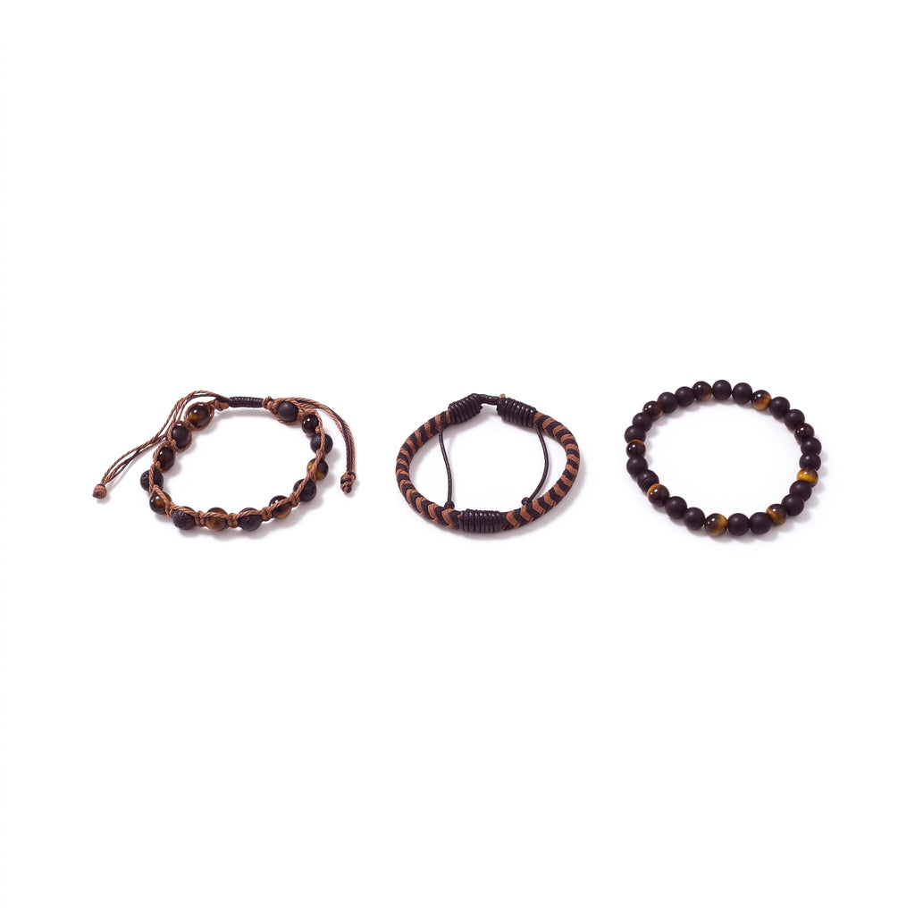 Set de 3 bracelets homme pierres naturelles & cuir | Acier inoxydable 316L