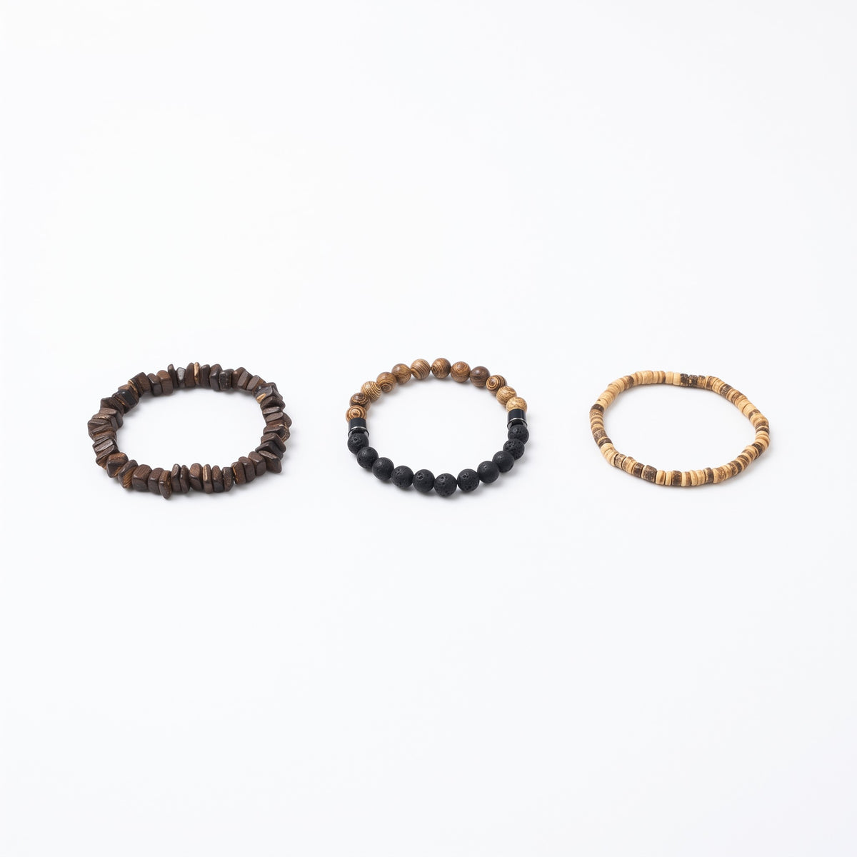 Set de 3 bracelets homme bois & pierre de lave | Acier inoxydable 316L