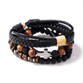 Set de 3 bracelets homme Croix, cuir & pierres | Acier inoxydable 316L