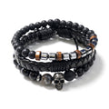 Set de 3 bracelets homme Crâne, cuir & pierres | Acier inoxydable 316L