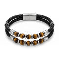 Bracelet homme cuir tressé & pierres naturelles | Acier inoxydable 316L