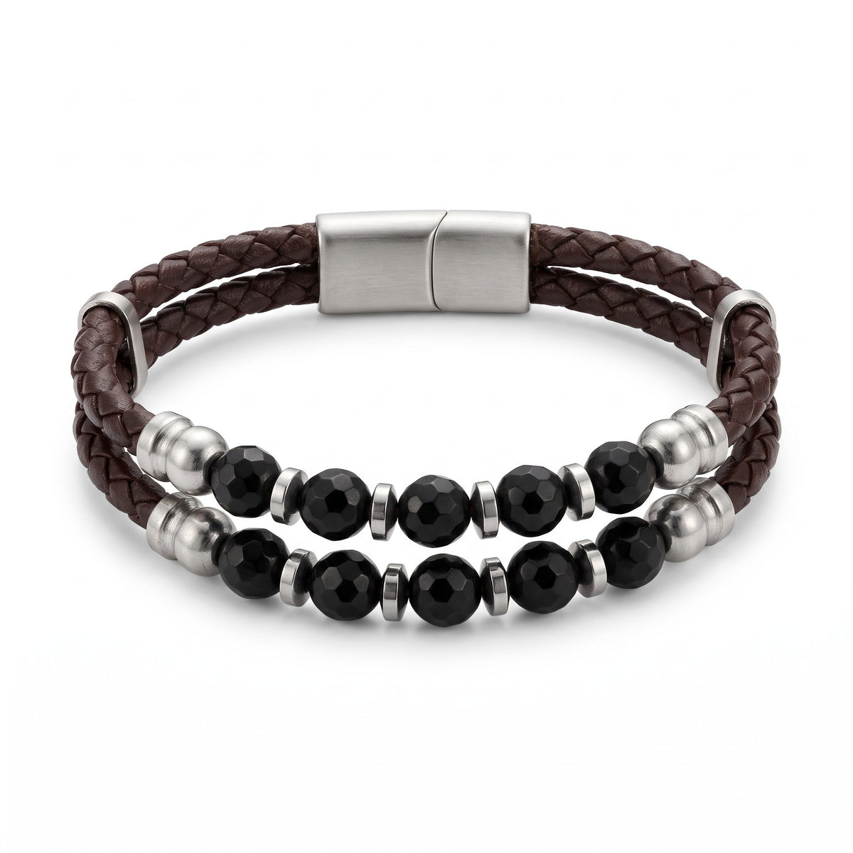 Bracelet homme cuir tressé & pierres naturelles | Acier inoxydable 316L