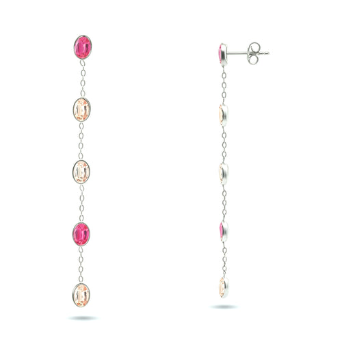 Boucles d’oreilles Stone rondes argentées en acier inoxydable 316L avec pierres roses