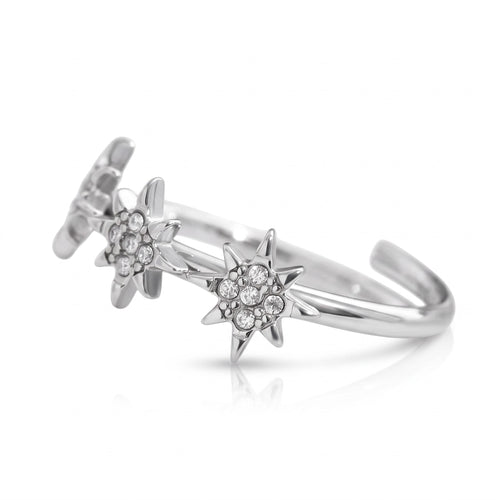 Bague Snow dorée ajustable en acier inoxydable 316L à trois étoiles et strass