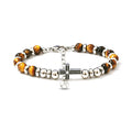 Bracelet homme Croix & Œil de Tigre | Acier inoxydable 316L