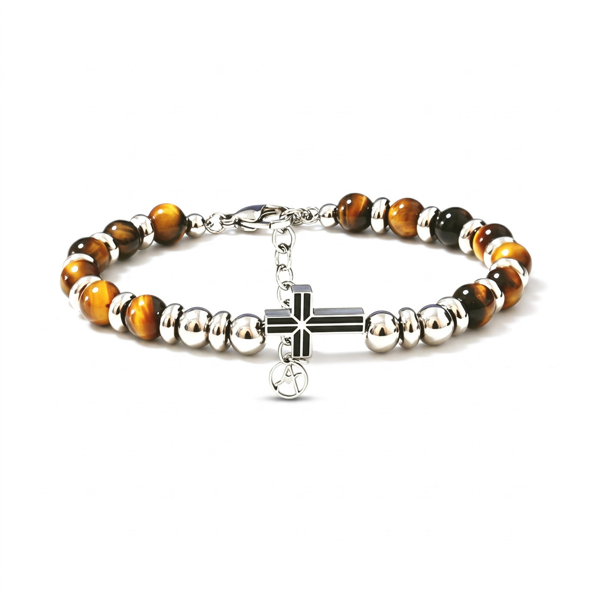 Bracelet homme Croix & Œil de Tigre | Acier inoxydable 316L