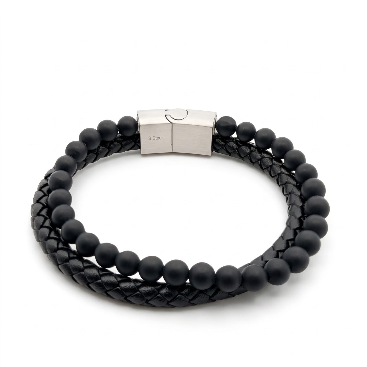 Bracelet homme cuir & pierres naturelles | Acier inoxydable 316L