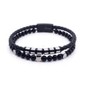 Bracelet homme cuir tressé & perles naturelles | Acier inoxydable 316L
