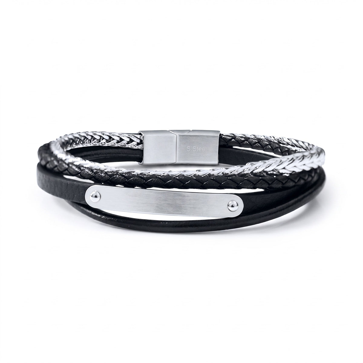 Bracelet homme cuir 4 rangs | Acier inoxydable 316L