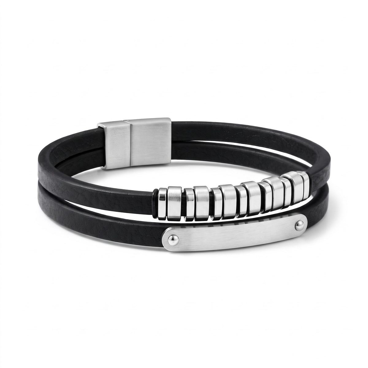 Bracelet homme double cuir | Acier inoxydable 316L