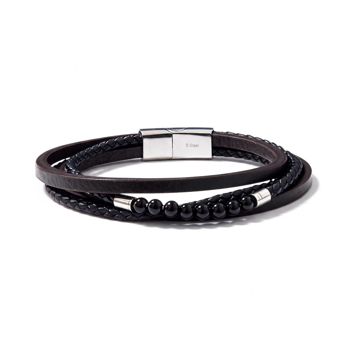 Bracelet homme multirang cuir & pierres naturelles | Acier inoxydable 316L