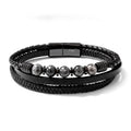 Bracelet homme multirang cuir & labradorite | Acier inoxydable 316L
