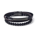 Bracelet homme multirang cuir & onyx | Acier inoxydable 316L