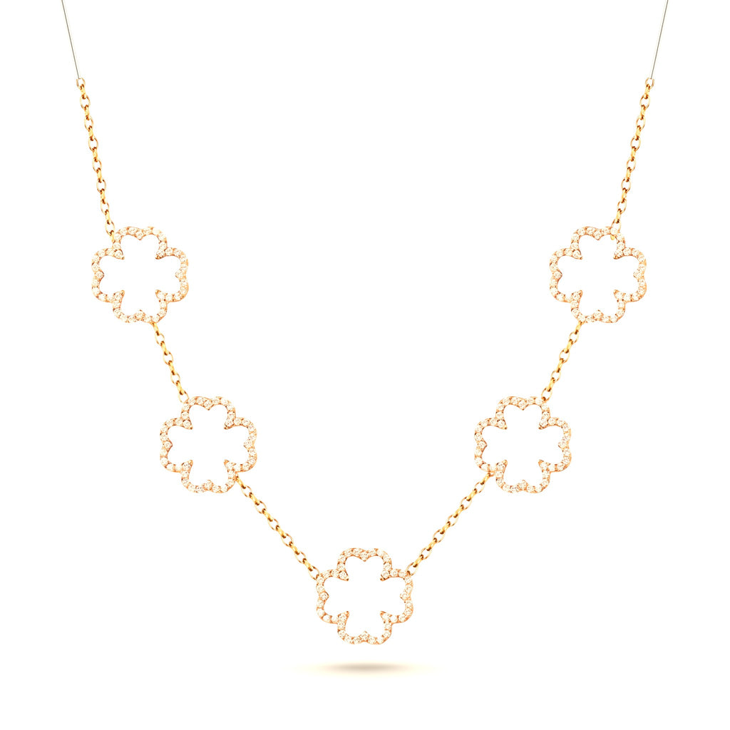 Collier collection Trèfle doré en acier inoxydable 316L avec cinq motifs trèfle