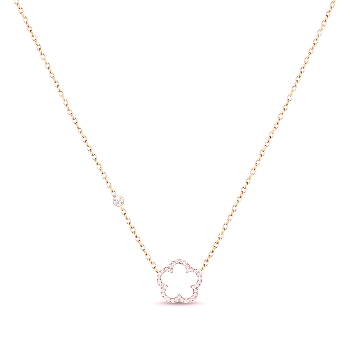 Collier collection Trèfle doré en acier inoxydable 316L avec trèfle ajouré contour strass